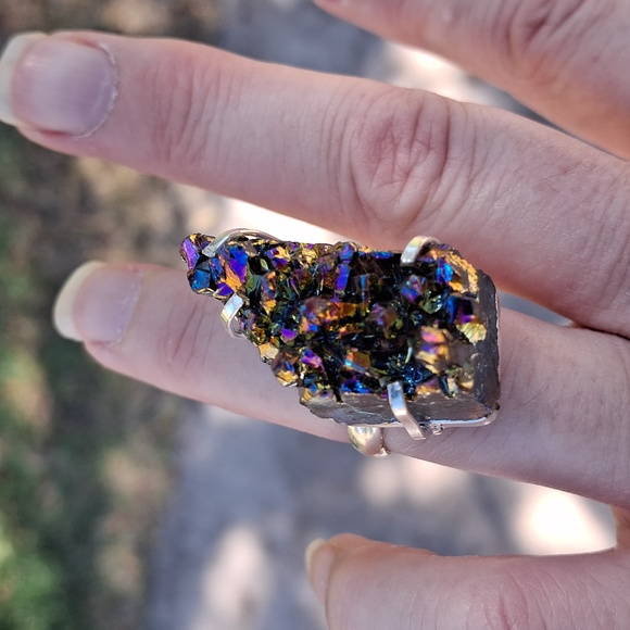 New Titanium Druzy 925 Silver Ring. - Picture 6 of 12